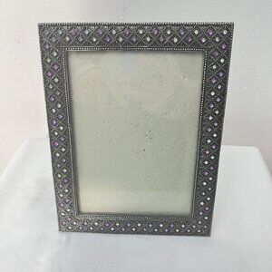 Vintage Gun‎ Metal Picture Frame With Purple & Clear Gem Accents For 4x6 Photos